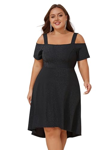 LapaPlus Übergröße Damen Elegantes Abendkleider Ballkleid Glitzer Schulterfrei Cocktailkleid Partykleid A-Line Midikleid von LapaPlus