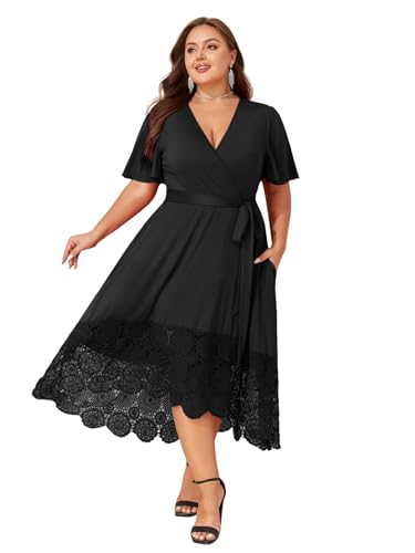 LapaPlus Übergröße Damen Spitzen Hochzeitsgäste Kleider Abendkleid Cocktailkleid V-Neck Kurzarm Sommerkleid mit Taschen LapaPlus Übergröße Damen Spitzen Hochzeitsgäste Kleider Abendkleid Cocktailkleid V-Neck Kurzarm Sommerkleid mit Taschen von LapaPlus