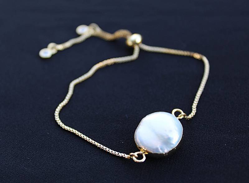 Gold Perlenarmband, Zuchtsilber Perle Perlenschmuck, Geschenk, Brautjungfer Geschenk Strand Armband von Lapapya