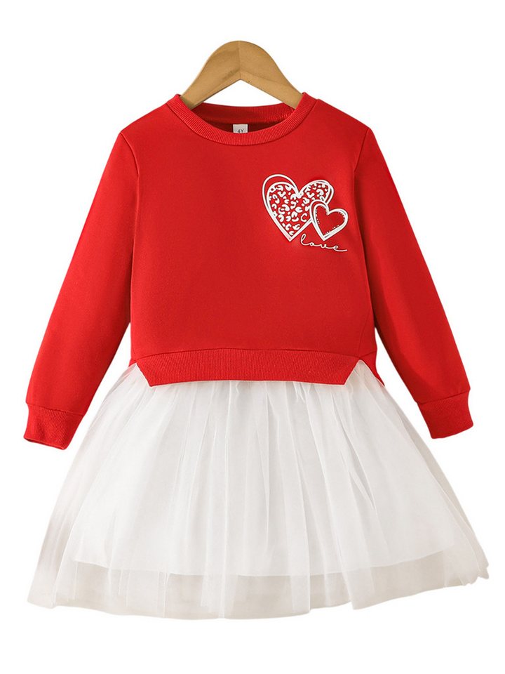 Lapastyle 2-in-1-Kleid Kinder Langarm SweatshirtKleid mit Herzmuster (1-tlg) Mädchen-Tüllkleid, Partykleid, Freizeitkleidung von Lapastyle