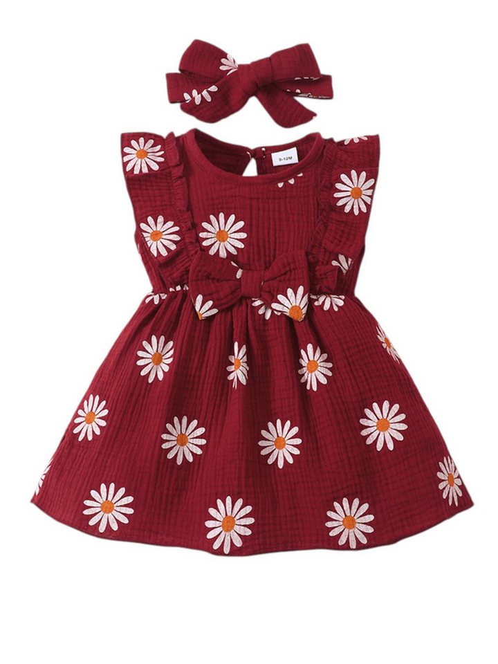 Lapastyle A-Linien-Kleid Ärmellos Baby-Sommerkleid, Strandkleid mit Blumendruck & Stirnband (Set, 2-tlg) Neugeborene Outfit Set, Lässiges Partykleid aus Baumwolle mit Rüschen von Lapastyle