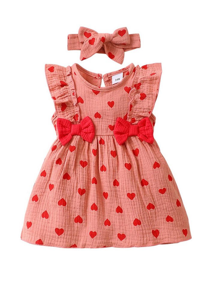 Lapastyle A-Linien-Kleid Ärmellos Baby-Sommerkleid, Strandkleid mit Liebesdruck & Stirnband (Set, 2-tlg) Neugeborene Outfit Set, Lässiges Partykleid aus Baumwolle mit Rüschen von Lapastyle