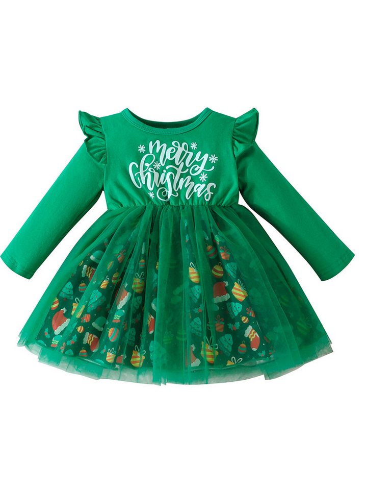 Lapastyle Partykleid Mädchen Weihnachts Tüllkleid mit Briefdruck und langen Ärmeln (1-tlg) A-Linien-Kleid mit Rüschen, Saum mit Cartoon-druck von Lapastyle