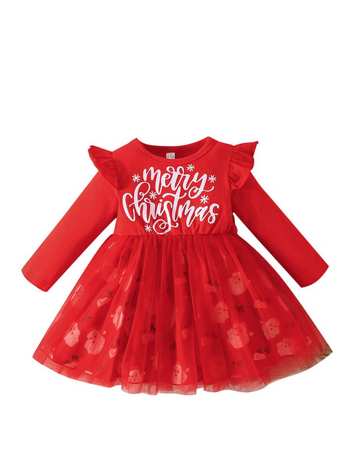 Lapastyle Partykleid Mädchen Weihnachts Tüllkleid mit Briefdruck und langen Ärmeln (1-tlg) A-Linien-Kleid mit Rüschen, Saum mit Cartoon-druck von Lapastyle