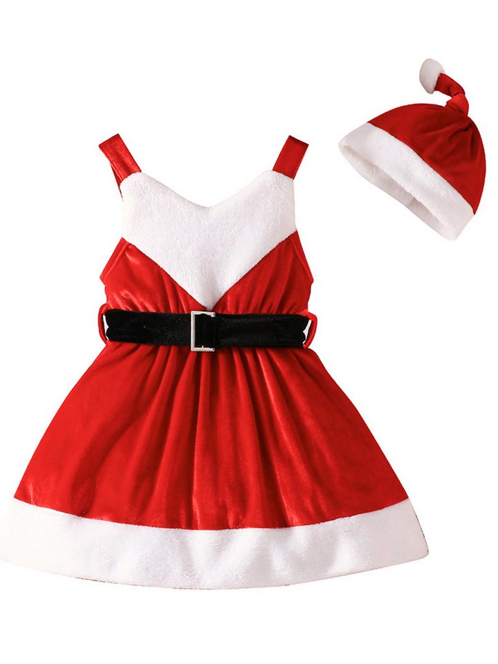 Lapastyle Partykleid Mädchen ärmellos Weihnachtskleid aus Samt mit V-Ausschnitt, Hut (Set, 2-tlg., 2-tlg) Partykleid in Kontrastfarbe mit Gürtel von Lapastyle