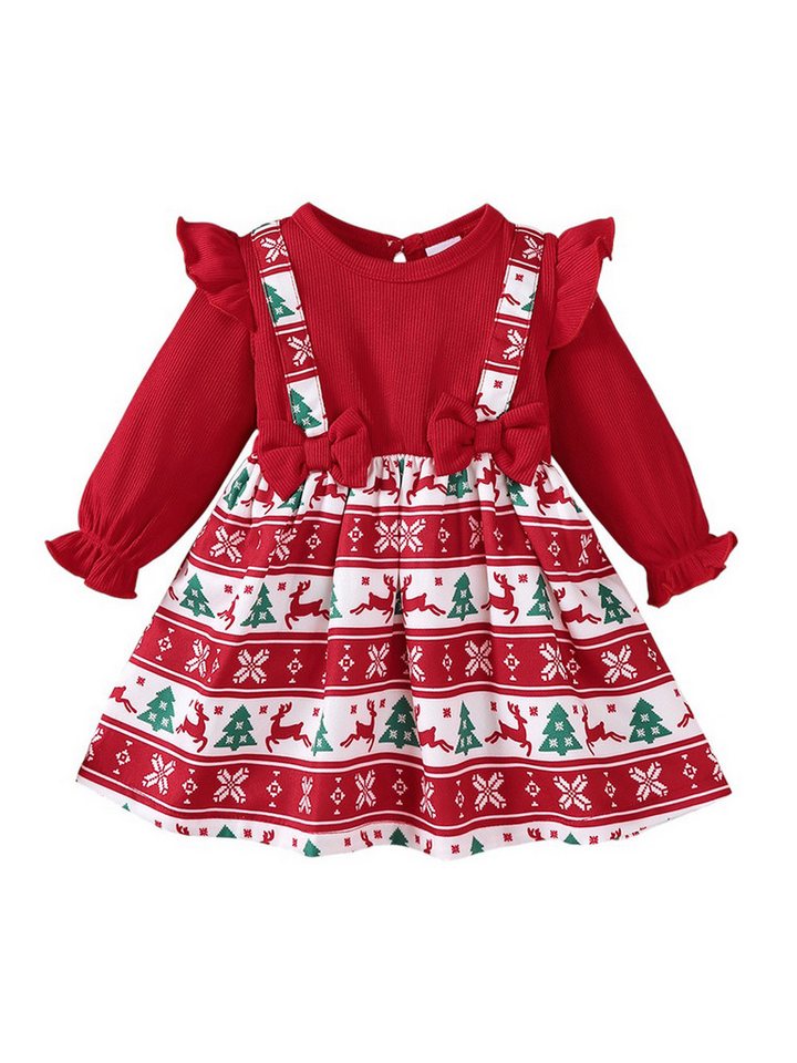 Lapastyle Partykleid Weihnachts-Kleid für neugeborene Mädchen Zweiteilig-Look mit Weihnachtsdruck, aus weichem Stretch-Jersey von Lapastyle