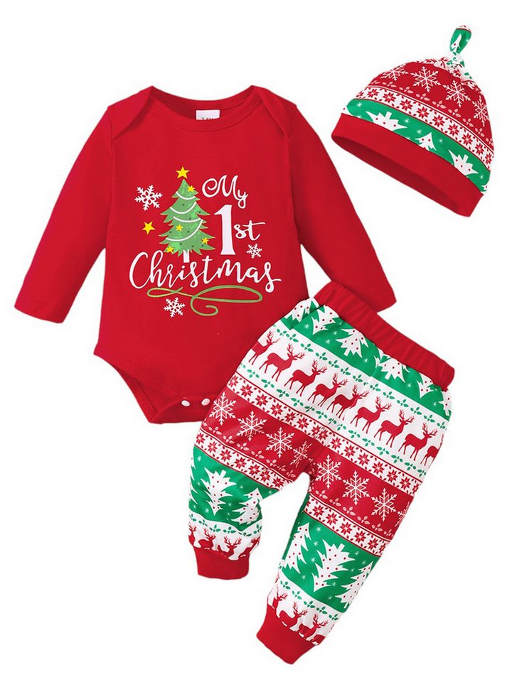 Lapastyle Shirt, Hose, Jacke & Mütze Baby Jungen Mädchen Weihnachtsset, Partykleidung, lässig, Geschenk (Set, 3-tlg) Langärmliger Overall, Hose und Mütze Baby Outfit Set von Lapastyle