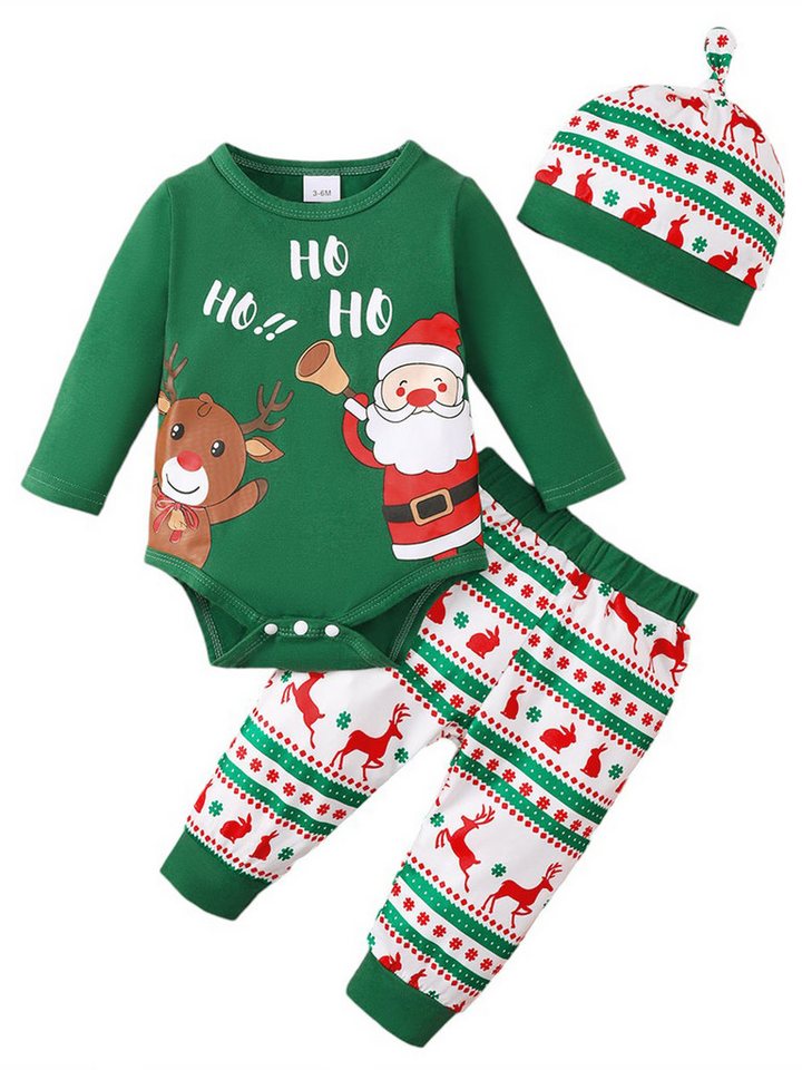 Lapastyle Shirt, Hose, Jacke & Mütze Unisex Babykleidung Weihnachtsset, langärmliger Overall & Hose & Mütze (Set, 3-tlg) Weihnachtsmann, Elchdruck, Weihnachtsgeschenk, Partyset von Lapastyle