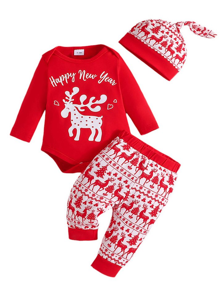 Lapastyle Shirt, Leggings, Jäckchen & Mütze Weihnachtsset für Neugeborene, Unisex Baby Outfits, kontrast Aufdruck Langarm-Overall, Hose und Mütze, 3-teiliges Set von Lapastyle