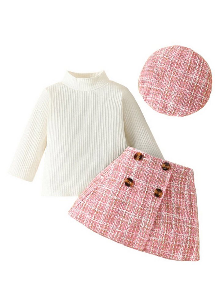 Lapastyle Shirt & Rock Elegante Frühlings Herbst Set für Mädchen, Top Röcke und Mützen (Set, 3-tlg) Baby Mädchen Strickpullover Top Set, Party modisches Set von Lapastyle