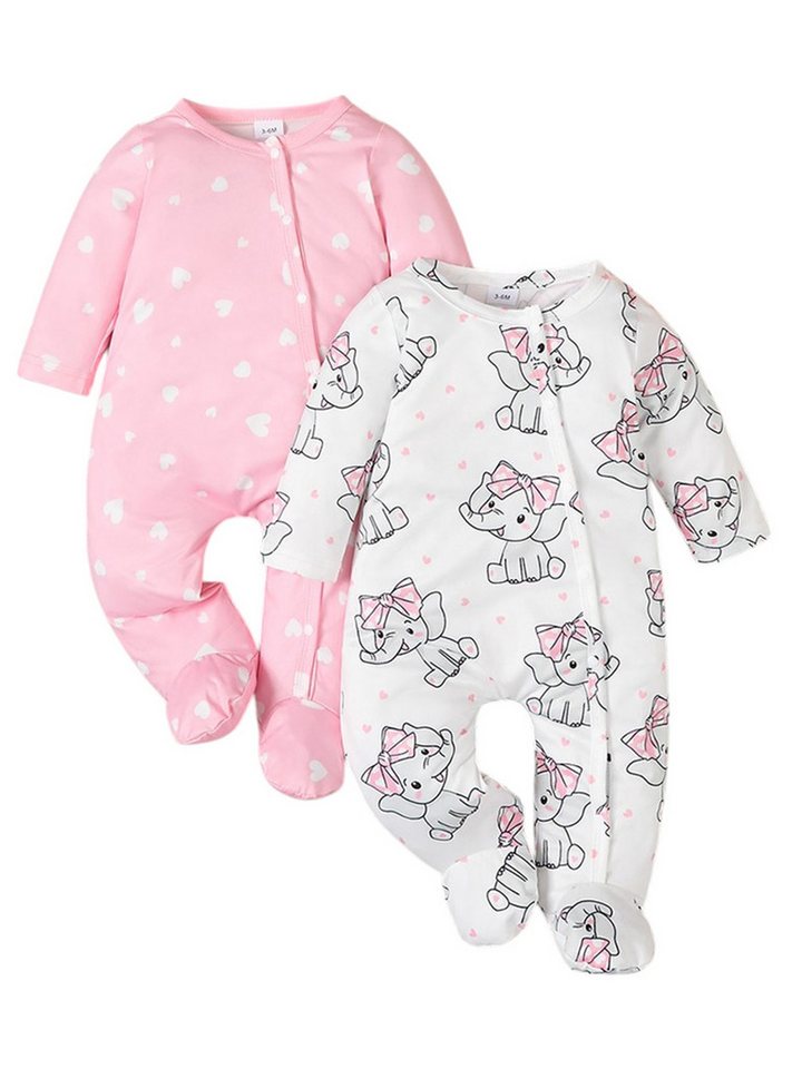 Lapastyle Strampler 2tlg Baby Mädchen Liebesdruck Strampler Langarm Overall Freizeit Set Neugeborenes Schlafanzug, Babykleidung mit Tierdruck von Lapastyle