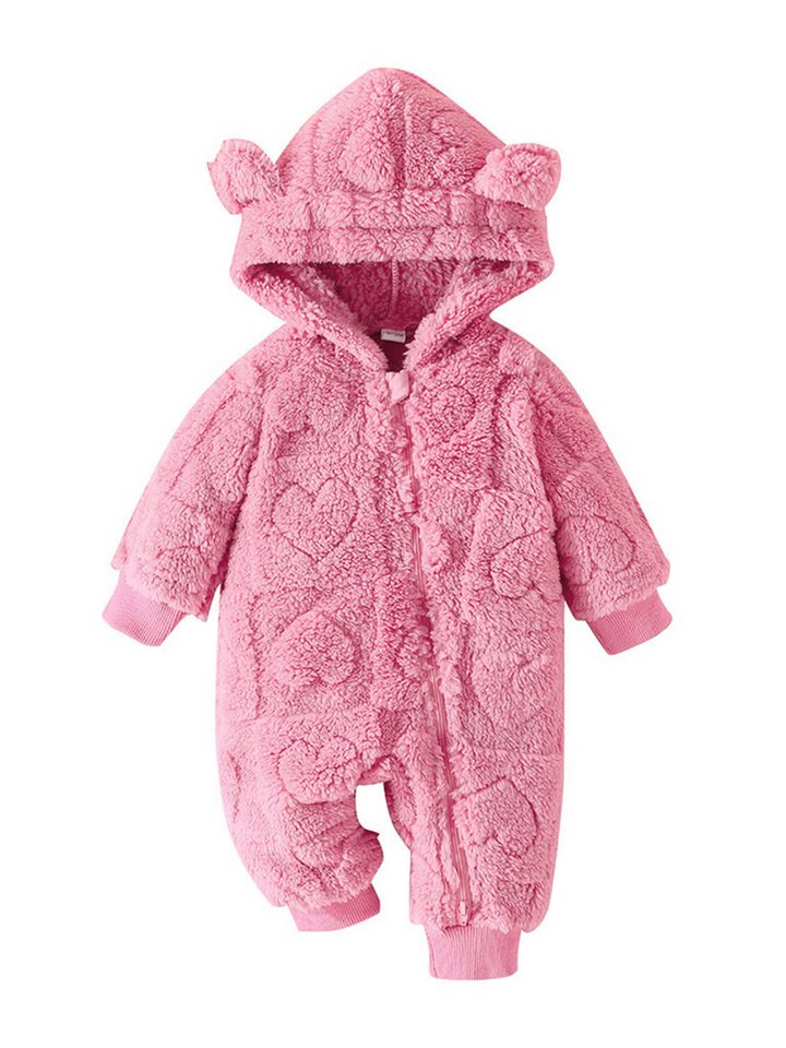 Lapastyle Strampler Kapuzenpullover für Baby Jungen Mädchen, warmer Overall mit Herzmuster (1-tlg) Baby Strampler mit Reißverschluss, einfarbige Kleidung von Lapastyle