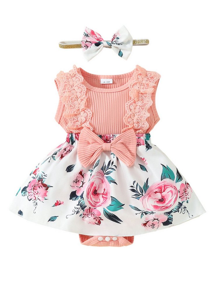 Lapastyle Strampler Neugeborene Babykleidung mit Sptize Sommerkleid süß Partykleid Set (Set, 2-tlg) Baby Mädchen Kurzarm Blumen Strampler & Haarband Outfit A-Linien-Kleid von Lapastyle