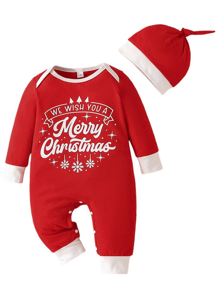 Lapastyle Strampler Neugeborenenkleidung, Baby-Strampelanzüge mit Aufdruck, Weihnachtssets (Set, 2-tlg) Unisex-Baby-Set, Langarm-Overall und Mütze von Lapastyle
