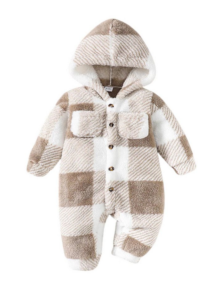 Lapastyle Strampler Unisex Baby Langarmoverall mit Kapuze Warmer Babykleidung (1-tlg) Flanell Jumpsuit, Karierter Strampler, 3–24 Monate von Lapastyle