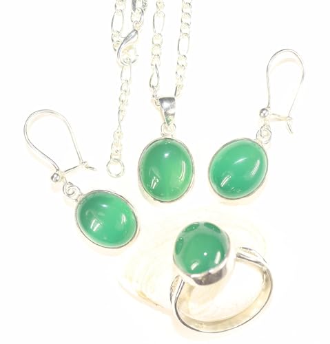 Achat Schmuck-Set Anhänger aus Grünen Achat - Damen Halskette-Set - Edelstein - Natürstein - Lapislazuli von LapeaceLazuli