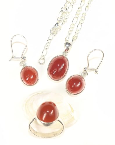 Achat Schmuck-Set Anhänger aus rotem Achat - Damen Halskette-Set - Edelstein - Natürstein - Lapislazuli von LapeaceLazuli