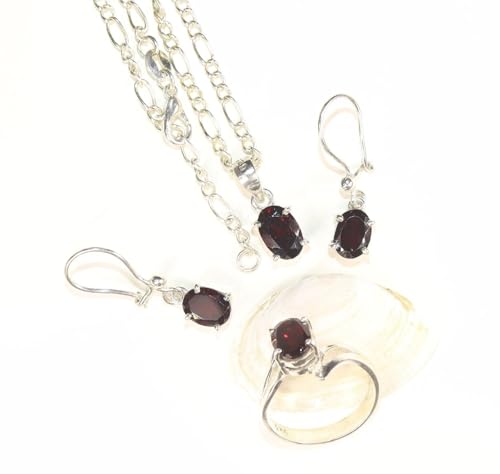 Granat Anhänger-Set - Damen Schmuck - Halskette-Set aus Echte Granat stein - Edelstein - Lapislazuli - Natürstein von LapeaceLazuli