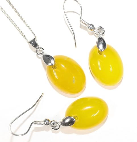 Achat Schmuck-Set Anhänger aus gelbem Achat - Halskette - Edelstein - Natürstein - Lapislazuli von LapeaceLazuli