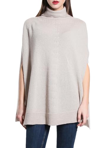 5348 Damen-Strickponcho mit geflochtenem Muster, runder Ausschnitt, weicher Herbst,, 8840 Beige, Einheitsgröße von Laphilo