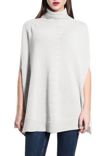 Damen Strickponcho Flechtmuster Rundhals Weich Herbst (Code 5348), 8840 Weiß, One size von Laphilo