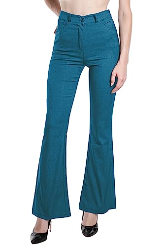 Laphilo Damen-Hose mit ausgestelltem Denim-Effekt, dehnbar, hohe Taille, Skinny, Push-up, Pfote, Elefant, Glocke, aus Denim Slim Fit, Code 3050, Petrol, M von Laphilo