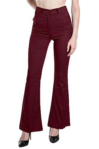 Laphilo Damen-Hose mit ausgestelltem Denim-Effekt, dehnbar, hohe Taille, Skinny, Push-up, Pfote, Elefant, Glocke, aus Denim Slim Fit, Code 3050, bordeaux, XXXL von Laphilo