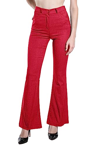 Laphilo Damen-Hose mit ausgestelltem Denim-Effekt, dehnbar, hohe Taille, Skinny, Push-up, Pfote, Elefant, Glocke, aus Denim Slim Fit, Code 3050, rot, L von Laphilo