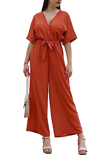 Laphilo Damen Langer V-Ausschnitt Weites Bein Jumpsuit mit Lässig Elegantem Sommer Gürtel cod.7213 (M, Mantel) von Laphilo