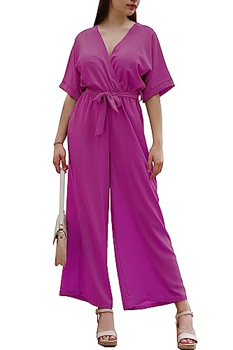 Laphilo Damen Langer V-Ausschnitt Weites Bein Jumpsuit mit Lässig Elegantem Sommer Gürtel cod.7213 (S, Amarena) von Laphilo