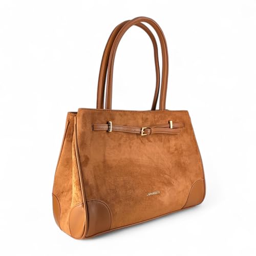 Laphrodite Damenhandtasche Wildleder Optik Schultertasche Handtasche Damen Umhängetasche Shopper Henkeltasche Crossbody Bag Vintage Leder Look Camel Braun Schwarz Olive Grün Bordeaux Rot (Camelbraun) von Laphrodite