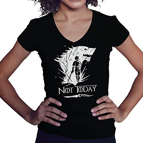 Arya Stark Wolf Not Today Knife GOT Damen V-Ausschnitt Schwarz t-Shirt Size M Arya Stark Wolf Not Today Knife GOT Damen V-Ausschnitt Schwarz t-Shirt Size M von Lapi Boutique