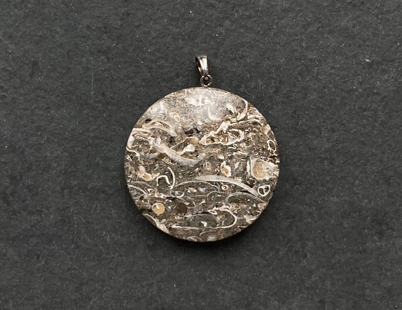 Fossilreicher Kalkstein Anhänger | „Cyrenenschichten" | Handgeschliffen, Unikat Cabochon Aus Bayern, Deutschland 925 Silberöse Fossilreicher Kalkstein Anhänger | „Cyrenenschichten" | Handgeschliffen, Unikat Cabochon Aus Bayern, Deutschland 925 Silberöse von LapidariumWierer