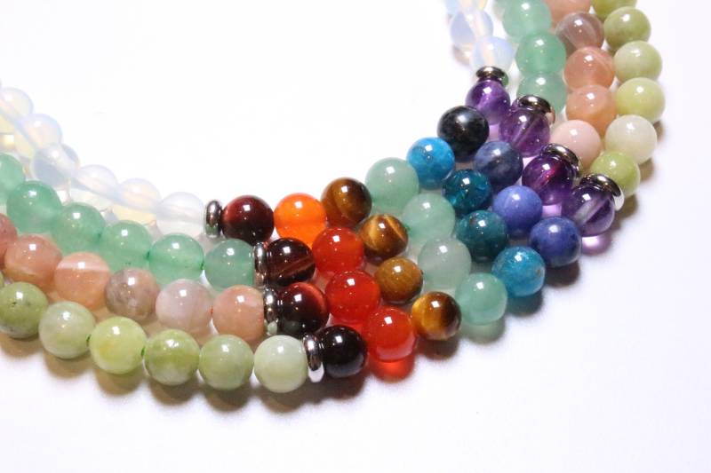 7 Chakra Halskette Mit 6mm Naturperle/Jade Rosa Mondstein Grüne Aventurin Opalin von Lapierreauchoix