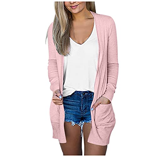 Cardigan Damen Lang Strickmantel Strickjacke Sweater Elegant Manschette Langarm Mantel Jacke Tops Outwear Casual Offen Pulllover Damen Herbst Winter Outing Stil A0123 3-Rosa#5XL von Lapirek