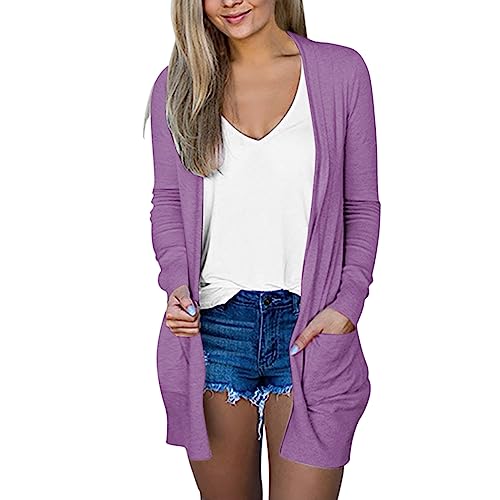 Damen Casual Strickjacke Elegant Langarm Bolero Kurz Rundhals Jacke Open Front Cardigan A0197 2-Lila#S von Lapirek