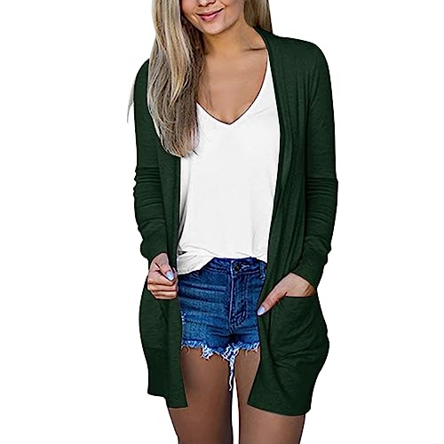 Damen Leichte Strickjacke Langarm Klassisch Rundhalsstrickjacke Casual Cardigan Strickmantel mit Knöpfen A0178 2-Grün#4XL von Lapirek