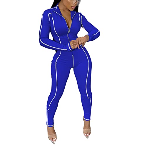 Damen body Langarm Frauen Overall Bodysuit Rundhals Eleganter Jumpsuit Damen Body für Sport & Freizeit A0887 Blau#S von Lapirek