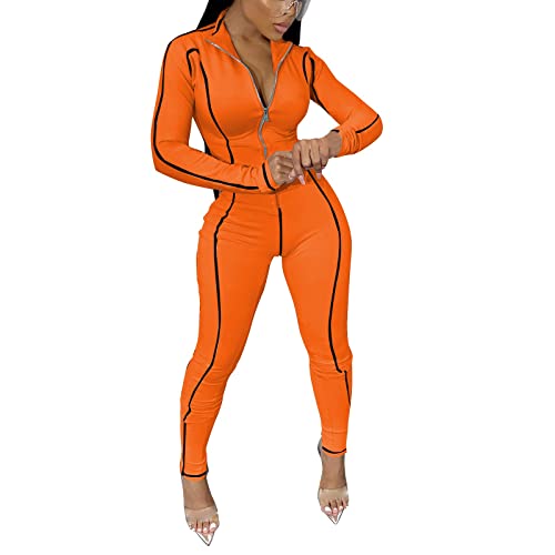 Lapirek Damen Jumpsuit mit langen Ärmeln und Reißverschluss am Ausschnitt, für den Sommer, mit Schnalle A0894 Orange#L von Lapirek