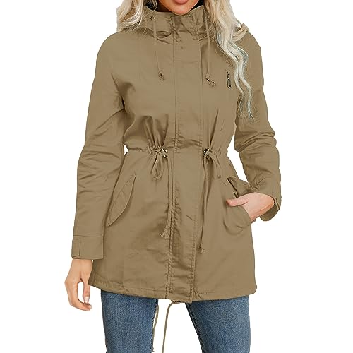 Lapirek Damen Leichte Regenjacke Wasserdicht Windjacke Regenmantel Regenjacken übergangsjacken Kurze Outdoorjacke mit Kapuze Atmungsaktiv Futter Frauen Zip Hoodie Rain Jacke A1314 Beige#S von Lapirek