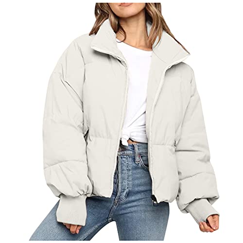 Lapirek Damen Puffer Jacke Kurz Schwarz Beige Winter Warm Gesteppte Dicke Winterjacke Winter Warm Ubergangs Damen-Jacken Outdoor Langarm-Baumwolljacke Jacken füR Damen, M von Lapirek