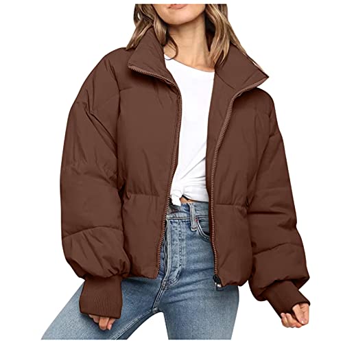 Lapirek Damen Puffer Jacke Kurz Schwarz Beige Winter Warm Gesteppte Dicke Winterjacke Winter Warm Ubergangs Damen-Jacken Outdoor Langarm-Baumwolljacke Jacken füR Damen, S von Lapirek