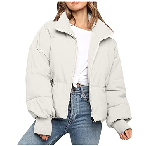 Lapirek Damen Puffer Jacke Kurz Schwarz Beige Winter Warm Gesteppte Dicke Winterjacke Winter Warm Ubergangs Damen-Jacken Outdoor Langarm-Baumwolljacke Jacken füR Damen von Generic