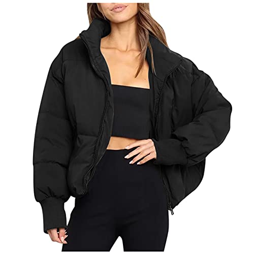 Lapirek Damen Puffer Jacke Kurz Schwarz Beige Winter Warm Gesteppte Dicke Winterjacke Winter Warm Ubergangs Damen-Jacken Outdoor Langarm-Baumwolljacke Jacken füR Damen (Schwarz, M) von Lapirek