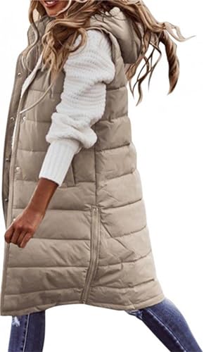 Lapirek Longweste Damen Steppweste äRmellos Lang Daunen GroßE GrößEn Schwarz Beige Daunenweste Winterjacke Daunenjacke Kapuzenweste Weste üBergangsjacke üBergangsweste Winterweste Mit Tasche, 3XL von Lapirek