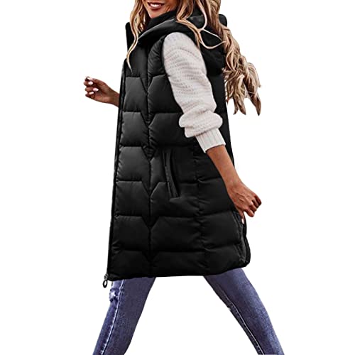 Longweste Damen Steppweste äRmellos Lang Daunen GroßE GrößEn Schwarz Beige Daunenweste Winterjacke Daunenjacke Kapuzenweste Weste üBergangsjacke üBergangsweste Winterweste Mit Tasche von Lapirek