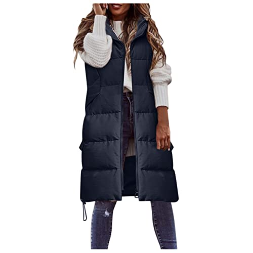 Longweste Damen Steppweste äRmellos Lang Daunen GroßE GrößEn Schwarz Beige Daunenweste Winterjacke Daunenjacke Kapuzenweste Weste üBergangsjacke üBergangsweste Winterweste Mit Tasche von Lapirek