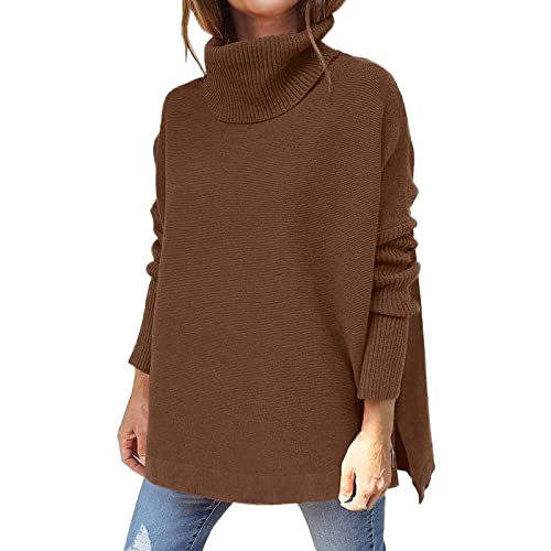 Pullover Damen Hoodie Sweatshirts Langarm Kapuzenpullover Strickpullover Damen Oversize Rollkragenpullover Elegant Damen Herbst Strickpulli Winterpullover A0657 Braun#XL von Lapirek