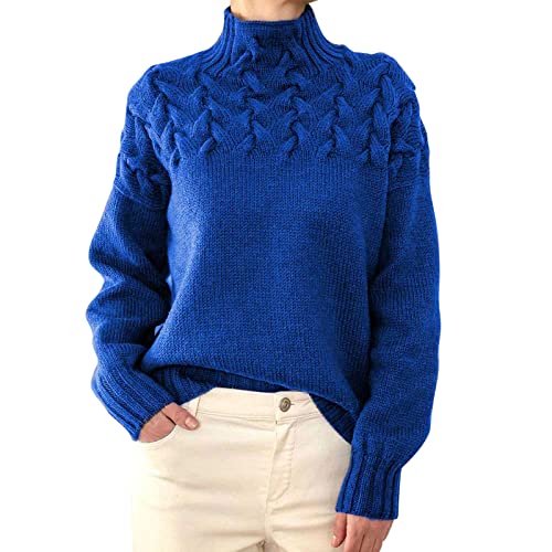 Pullover Damen Winter Casual Langarm Oversize Sweater V-Ausschnitt Lightweight Oberteile A0742 Blau#XL von Lapirek