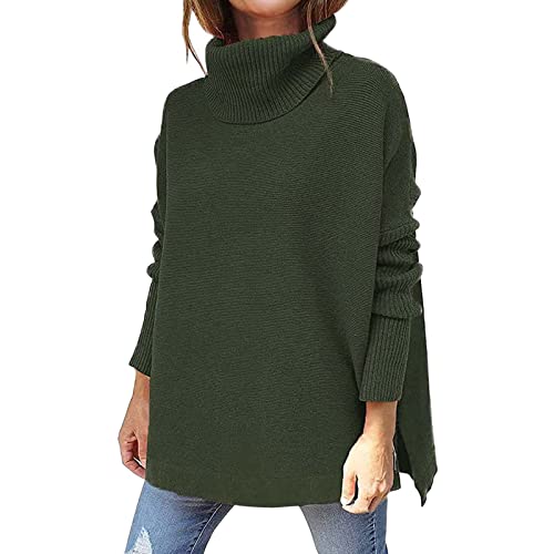 Pullover Damen Winter Langarm Rollkragen Winter Hohe Taille Lose Pullover Kleid Pullover Jumper Pullover Damen Herbst Winter Pullover Elegant Baumwolle Winterpullover Warm Lang A0643 Armeegrün#L von Lapirek